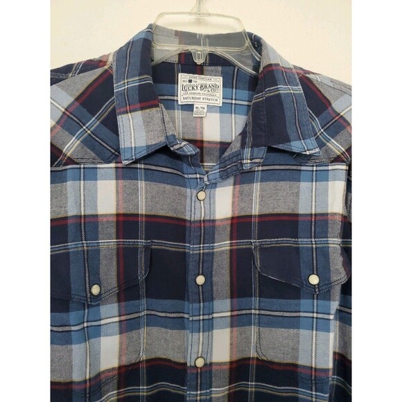 Lucky Brand Saturday Stretch Long Sleeve Western Shirt Mens XL Pearl Snap Button - Picture 2 of 16